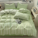 Axyaa Striped Washed Cotton Duvet Cover Set - 3/4pcs Bedding Set