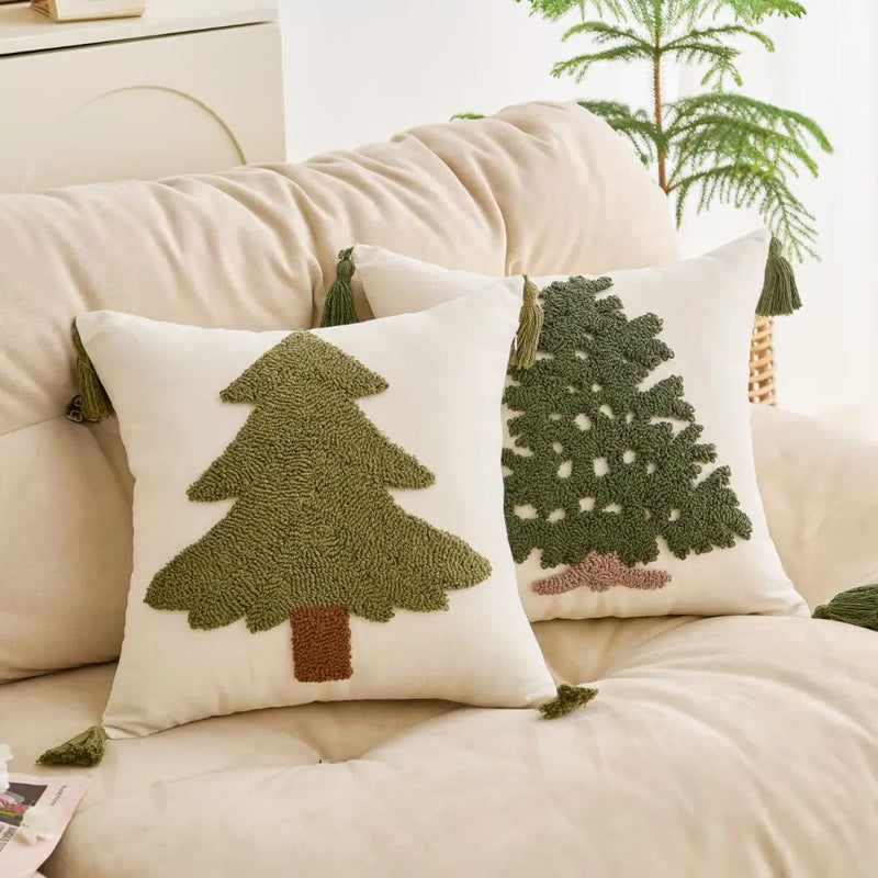 Axyaa Christmas Tufted Cushion Cover with Tassel Pillowcase, Holiday Decor 45x45/30x50cm