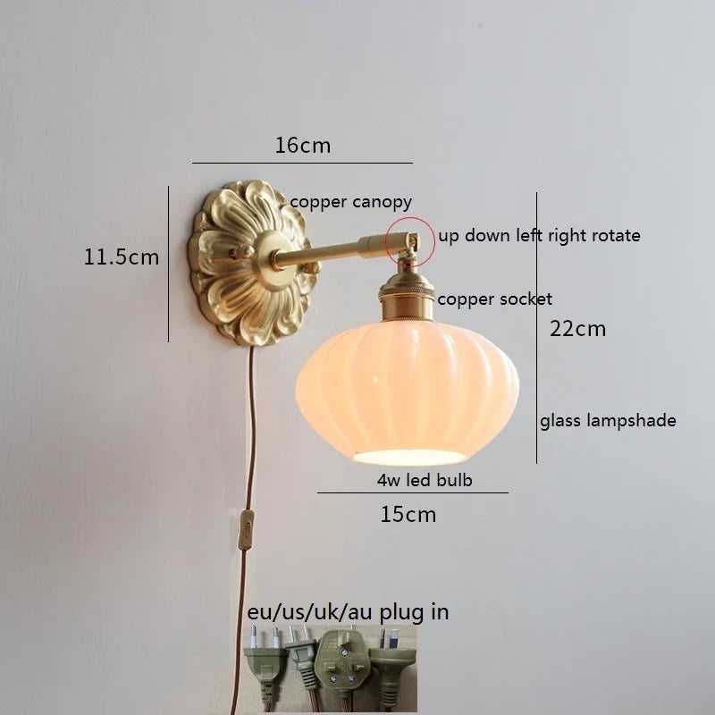 Axyaa Smoke Gray Glass LED Wall Sconce with Adjustable Copper Arm