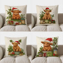 Festive Highland Cow Christmas Pillow Cover for Sofa, Bedroom, Car - Axyaa