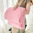 Axyaa Plaid Flannel & Rabbit Fur Throw Blanket for Sofa Bed - Soft & Warm