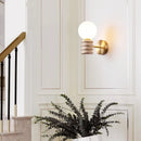 Axyaa Japanese Style LED Wall Lamp Pull Chain Yellow Travertine Glass Mirror Light