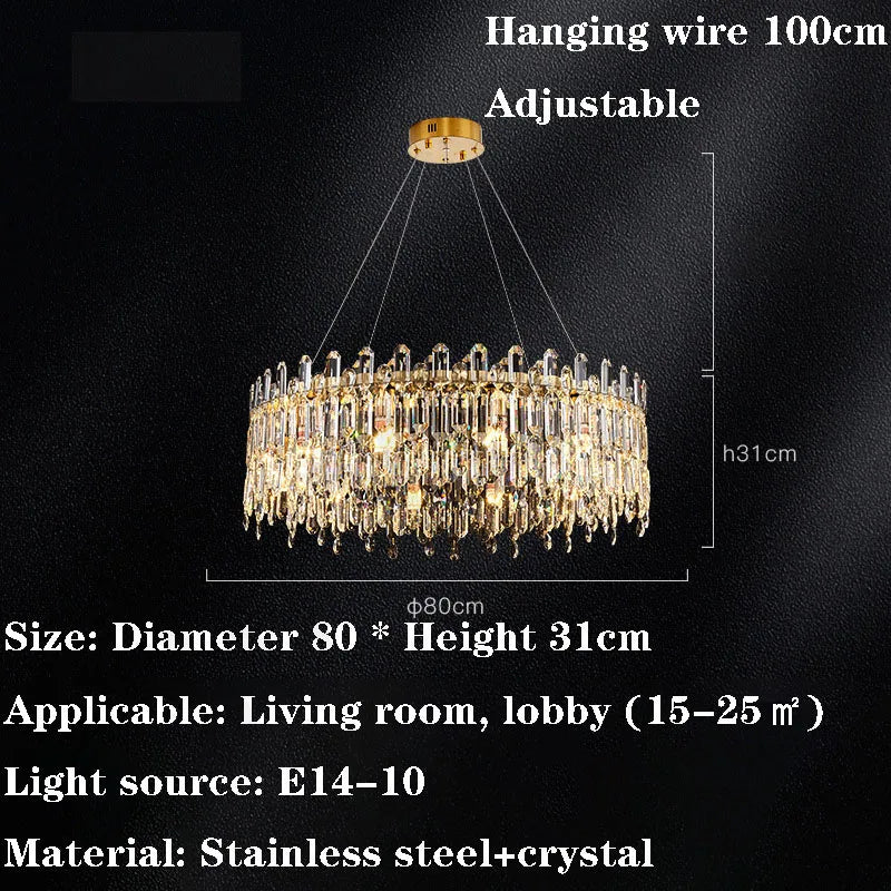 Axyaa Round Crystal LED Chandelier for Modern Living Room & Kitchen