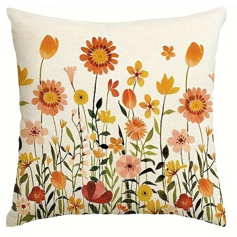 Axyaa Orange Floral Pillowcase - Home Decor Sofa Chair Cushion Cover