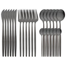 Axyaa 24-Piece Black Stainless Steel Cutlery Set for Home Dining