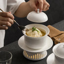 Axyaa Ceramic White Soup Pot with Cover for One Person