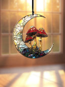 Axyaa Crescent Moon & Mushroom Suncatcher, Window Hanging, Wall Art Decor, Nature Lovers Gift