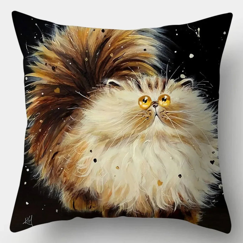 Watercolor Cat Pillowcase by Axyaa - 45cmX45cm Square Sofa Pillow - Loving Cat Design