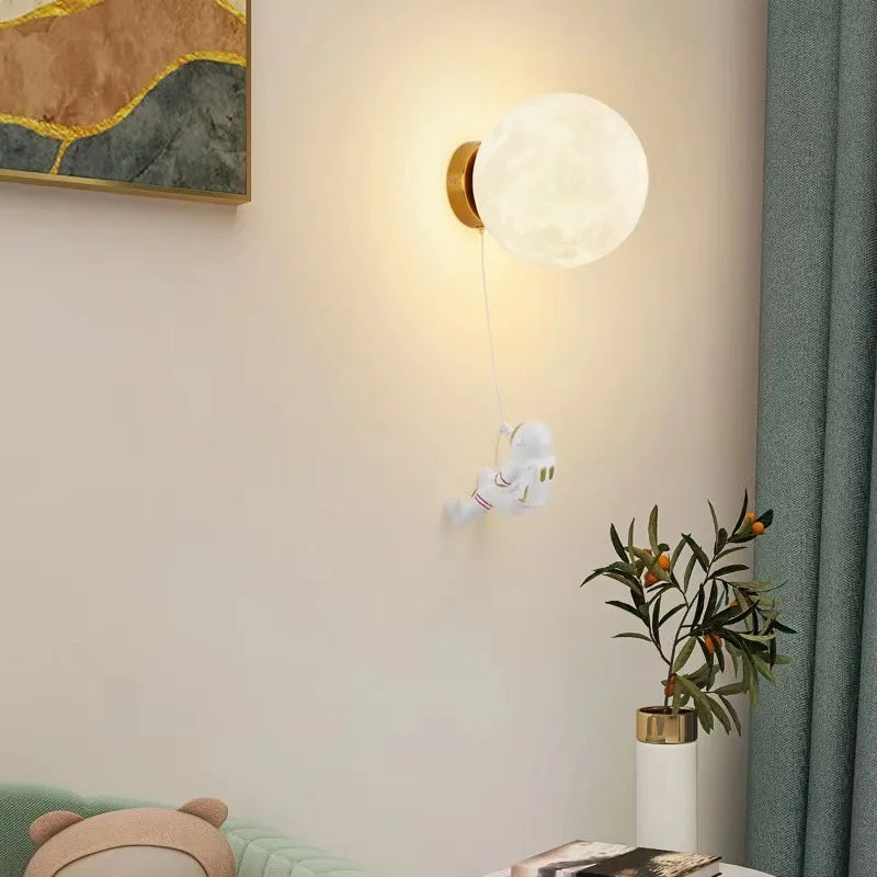 Axya Astronaut Moon Climber Wall Sconce Light, Unique Kids Decor PLA 3D Print Lampshade