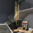 Axyaa Geometric LED Chandelier Black Gold Staircase Lighting for Luxury Living Spaces