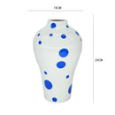 Axyaa Blue Geometric Ceramic Vase with Quilted Pattern and Polka Dots