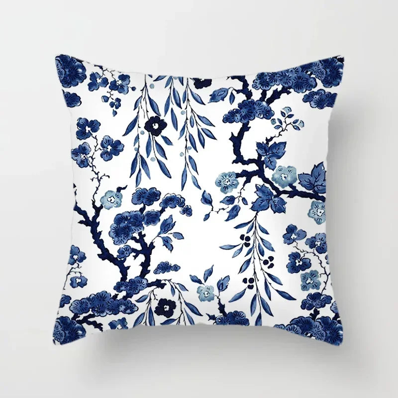 Axyaa Blue Geometric Floral Printed Pillow Case - Soft Cushion Cover