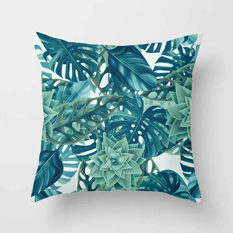 Axyaa Tropical Green Plants Pattern Cushion Cover for Sofas and Decor