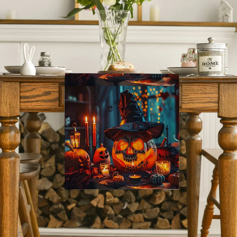 Axyaa Jack-O-Lantern Wizard Hat Table Runner for Festive Home Decor