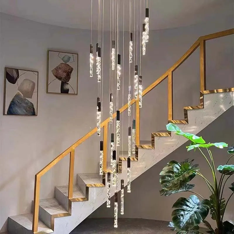 Luxury Axyaa Crystal LED Chandelier: Minimalist Nordic Design for Staircase & Living Room