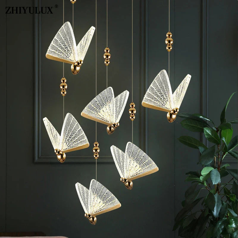 Axyaa Butterfly Chandelier: Modern LED Lighting for Living Room, Staircase, Bedroom