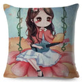 Axyaa Beautiful Girl Pattern Linen Pillowcase for Living Room and Bedroom