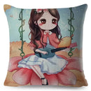 Axyaa Beautiful Girl Pattern Linen Pillowcase for Living Room and Bedroom