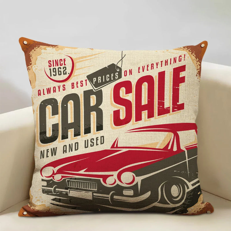 Axyaa Classic Cars Print Cushion Cover 45X45CM Pillowcase Linen Throw Pillow