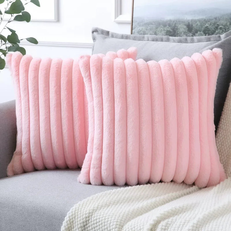 Axyaa White Green Rabbit Hair Cushion Cover Set - Modern Luxury Sofa Pillows