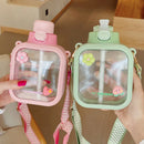 Axyaa Kawaii Flat Water Bottle with Straw Strap - 700ml Portable BPA-Free Drink Bottle