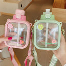 Axyaa Kawaii Flat Water Bottle with Straw Strap, BPA-Free, Portable & Cute