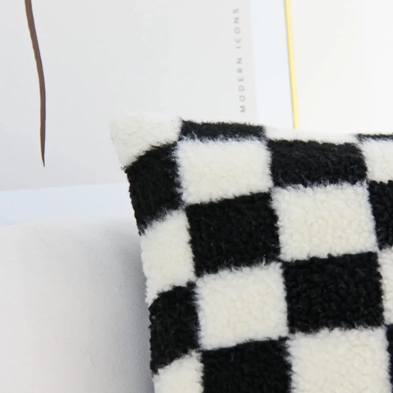 Axyaa Plaid Faux Fur Wool Throw Pillow Cover for Home Decor