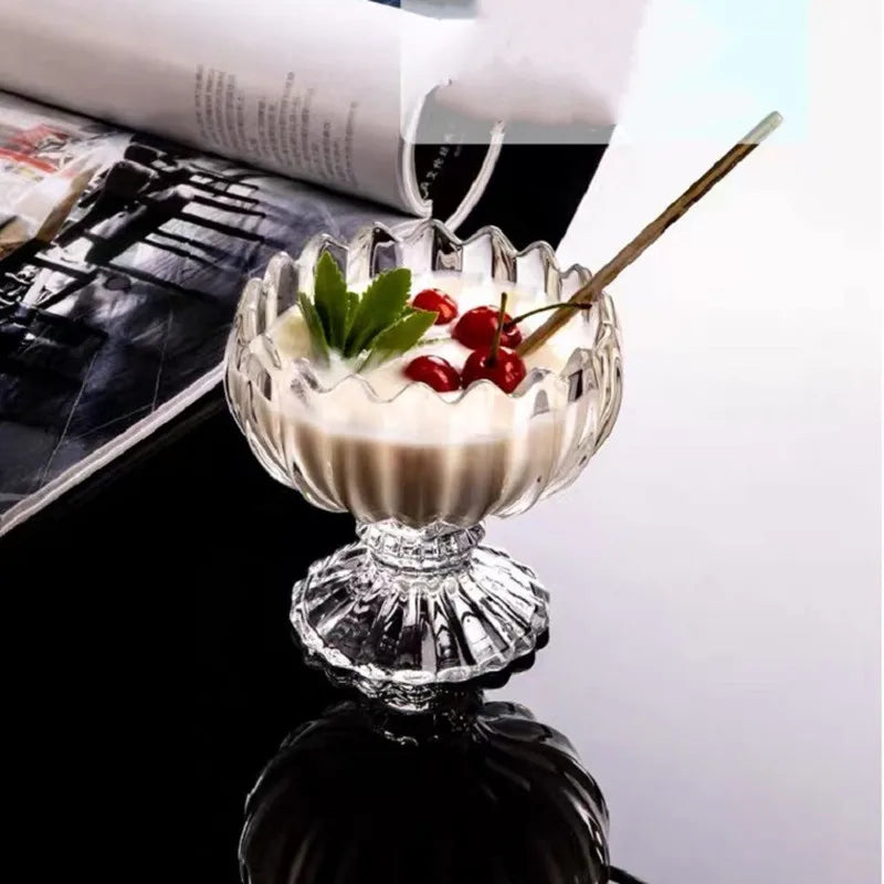 Axya Tall Glass Dessert Bowl Set of 2, Transparent Salad Fruit Plate Tray