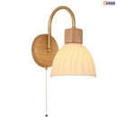 Axyaa Nordic LED Wall Sconce Pull Chain Switch Wood Canopy Bedside Lamp