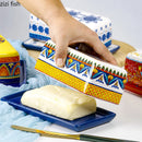 Axyaa Ceramic Butter Plate with Lid, Hand-painted Square Dim Sum & Cheese Plate