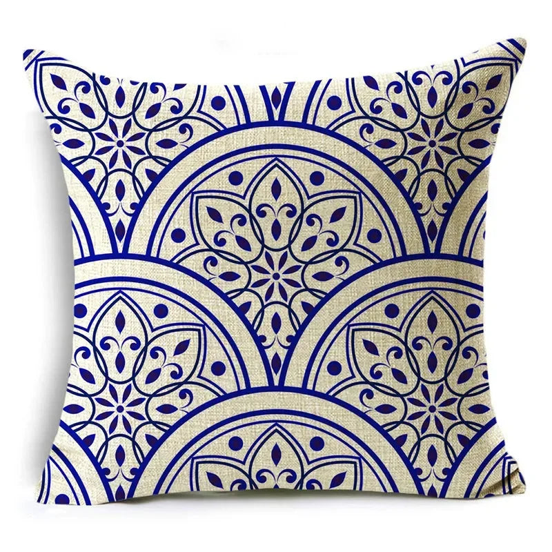 Axyaa Blue & White Porcelain Pattern Pillowcase - Sofa Decor 40cm/45cm/50cm
