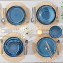 Axyaa 24-Piece Blue Dinnerware Set - Reactive Glaze, Dishwasher Safe