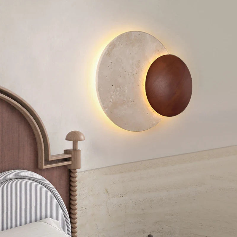 Art Deco LED Wall Lamp by Axyaa in Natural Stone Dark Wood, Dimmable for Indoor Spaces