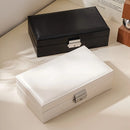 Axyaa PU Leather Jewelry Box: Tabletop Organizer with Lock, Necklace Hooks, Rings Storage