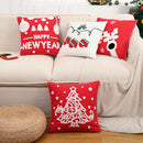 Axyaa Red Canvas Christmas Pillow Cover with Elk & Snowflake Embroidery