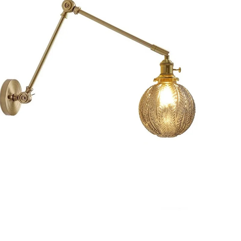 Axyaa Smoke Glass Ball LED Wall Sconce Copper Arm Switch Modern Luminaria