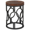 Axyaa Industrial Round End Table with Metal Frame: Small Bedside Nightstand for Living Room
