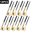 Axyaa Black Gold Stainless Steel Cutlery Set - 18Pcs Tableware Kitchen Silverware