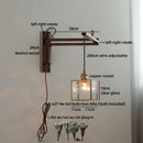 Axyaa Wood Square Glass Wall Sconce LED Lights with Pull Chain Switch