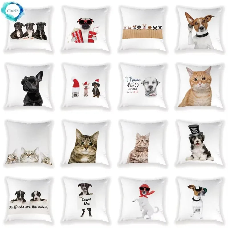 Cute Dog Cat Pillow Cover 45X45CM for Home Decor - Axyaa Brand