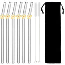 Axyaa Glass Straw Set: 6 Reusable Smoothie Cocktails Straws with Cleaning Brush