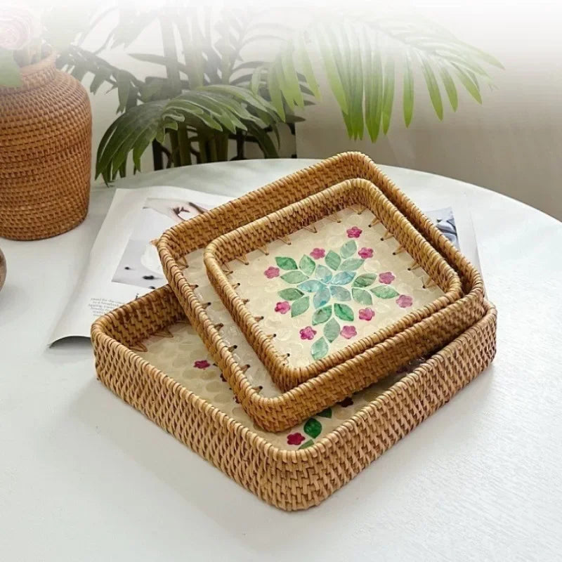 Axya Rattan Storage Tray: Snack Fruit Bread Tea Organizer & Decor Plate