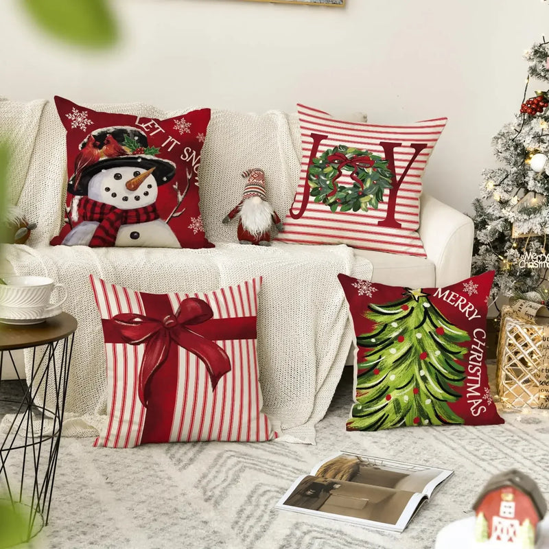 Axyaa Christmas Joy Snow Holiday Pillow Cover for Sofa Couch