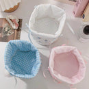 Axyaa Quilted Cotton Bow Organizer Box: High-capacity Round Storage Frame