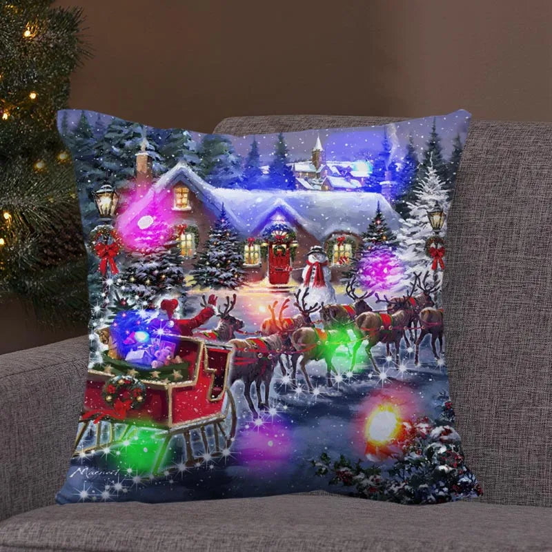 Axyaa LED Retro Santa Christmas Lights Pillowcase Home Decor 45x45