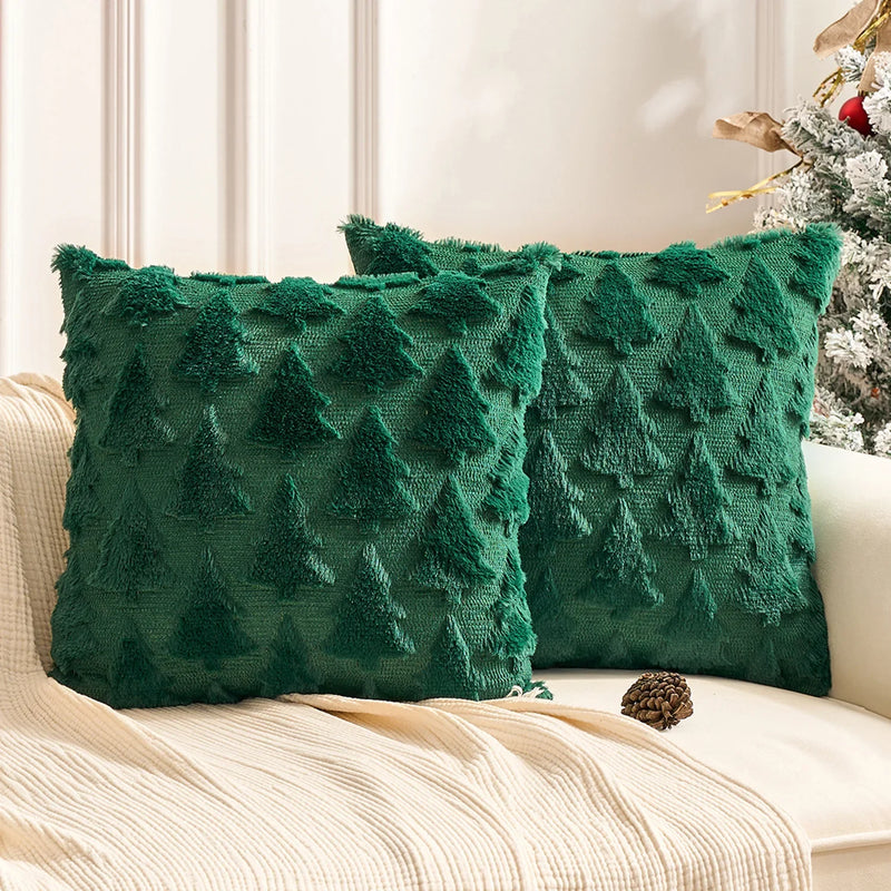 Axyaa Shaggy Pine Christmas Throw Pillow Case for Festive Home Decor