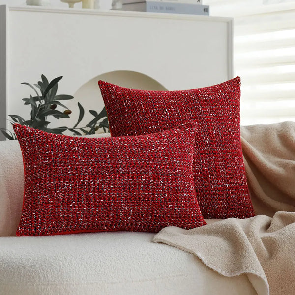 Axyaa Christmas Red Knit Throw Pillow Cover, Festive Living Room Sofa Decor, 45x45
