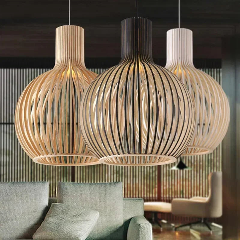 Axyaa Country Style Designer Pendant Lamp, Foscarini Black Bamboo Wood Cage Chandelier