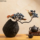 Axyaa Ceramic Floral Vase Porcelain Decoration Crafts Black Relief Modern Decor