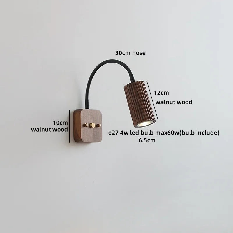 Axyaa Round Walnut Wood LED Wall Light Indoor Bedroom Lamp Applique Murale